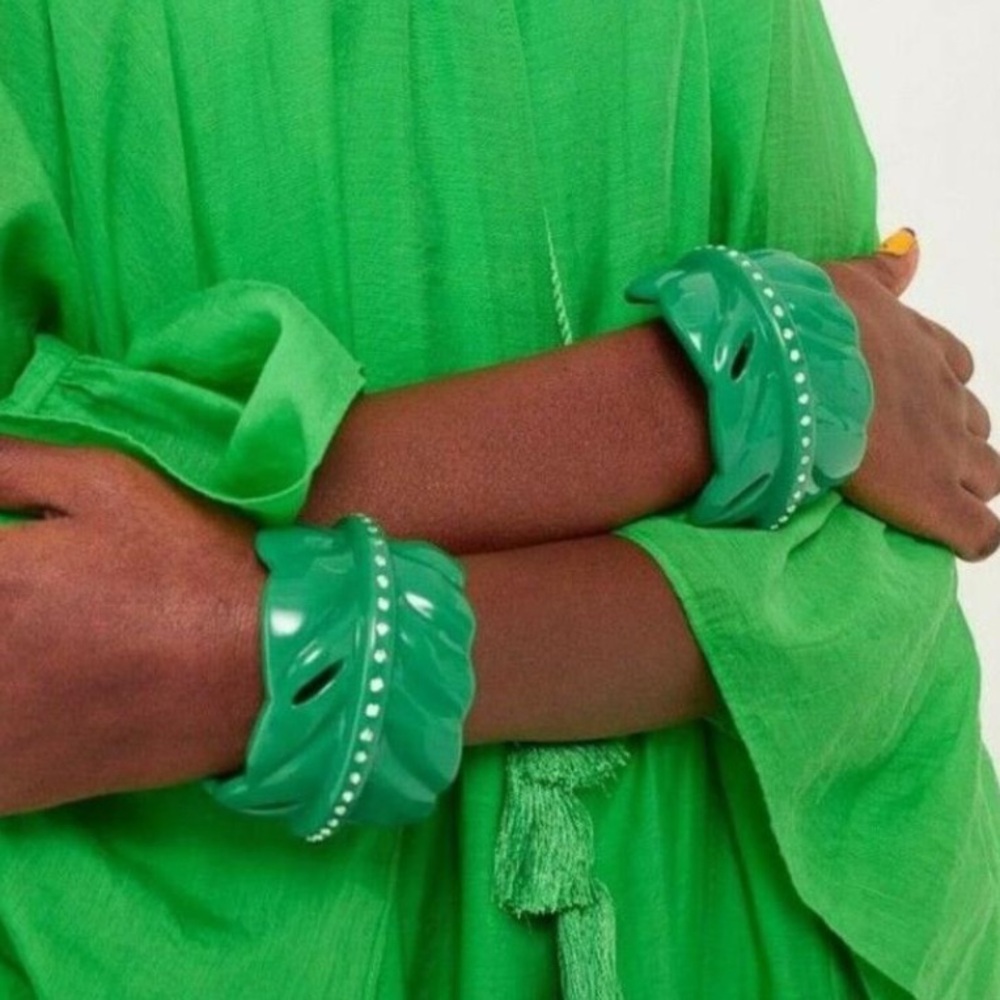 Iris Apfel H&M green leaf leaves Cuff Bangle bracelet jewelry NWOT